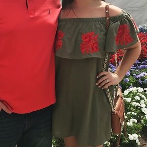 Impeccable Pig olive green off the shoulder dress